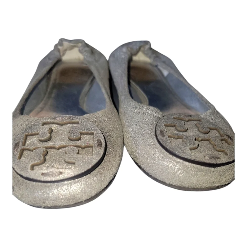 Tory Burch Women's Reva Mettalic Shimmer Silver Leather Ballet Flats Sz 6 1/2 M